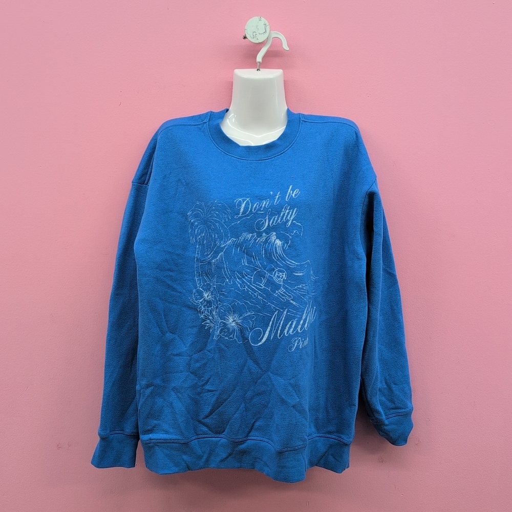Victoria Secret Pink Campus Fleece Oversized Crew Sweatshirt Size Medium Blue
